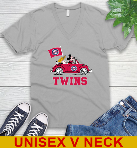 MLB Baseball Minnesota Twins Pluto Mickey Driving Disney Shirt V-Neck T-Shirt 4
