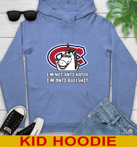 Montreal Canadiens NHL Hockey Unicorn I'm Not Anti Hater I'm Anti Bullshit Youth Hoodie 12