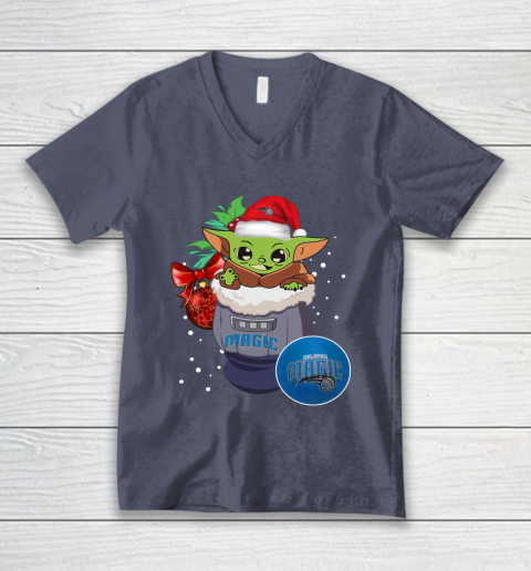 Orlando Magic Christmas Baby Yoda Star Wars Funny Happy NBA V-Neck T-Shirt 8