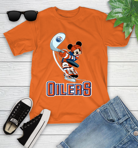 NHL Hockey Edmonton Oilers Cheerful Mickey Mouse Shirt Youth T-Shirt 7