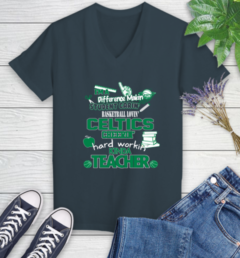 Boston Celtics NBA I'm A Difference Making Student Caring Basketball Loving Kinda Teacher Women's V-Neck T-Shirt 8