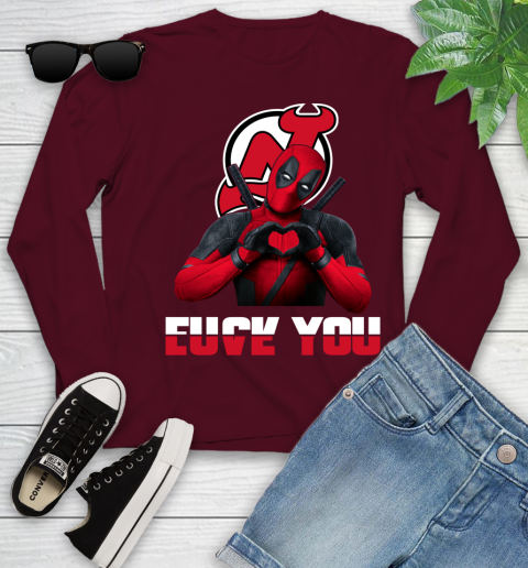 NHL New Jersey Devils Deadpool Love You Fuck You Hockey Sports Youth Long Sleeve 6