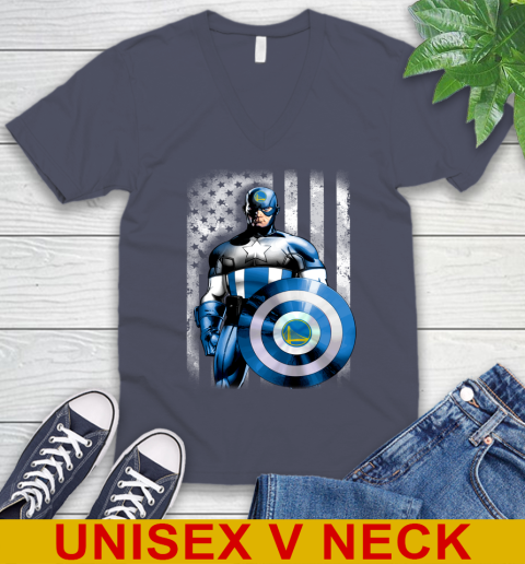 Golden State Warriors NBA Basketball Captain America Marvel Avengers American Flag Shirt V-Neck T-Shirt 7
