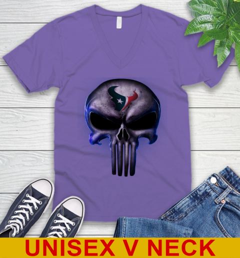 Houston Texans NFL Football Punisher Skull Sports V-Neck T-Shirt 8