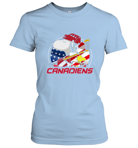 lshm montreal canadienssnoopy and woodstock nhl ladies t shirt 20 front light blue