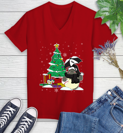 Cincinnati Reds MLB Baseball Cute Tonari No Totoro Christmas Sports (2) Women's V-Neck T-Shirt 11