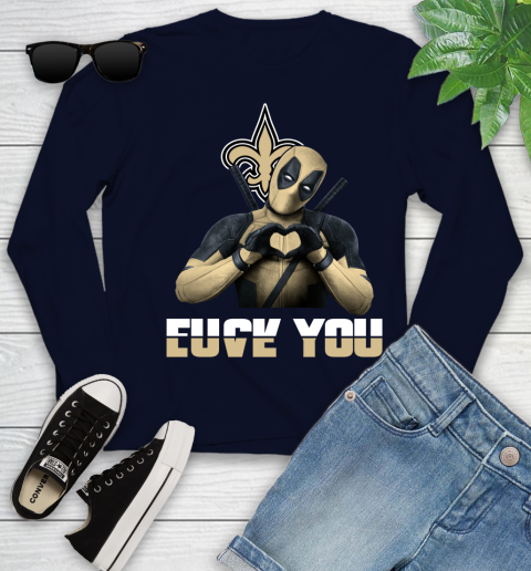 NHL New Orleans Saints Deadpool Love You Fuck You Football Sports Youth Long Sleeve 2