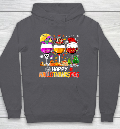 Halloween Thanksgiving Christmas Happy Hallothanksmas Wine Hoodie 4