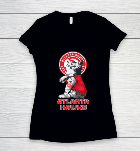 NBA Basketball My Cat Loves Atlanta Hawks Women's V-Neck T-Shirt