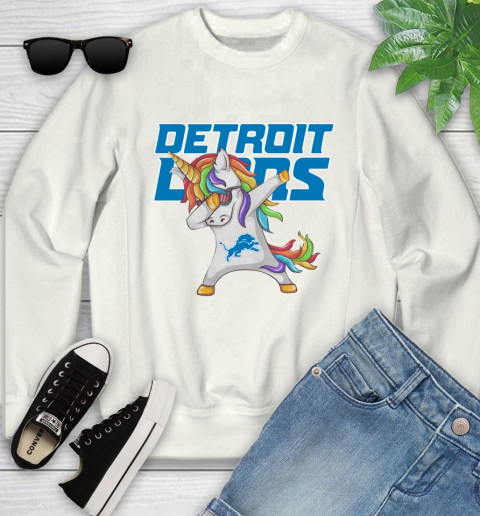 Detroit Lions NFL Football Funny Unicorn Dabbing Sports Youth Sweatshirt