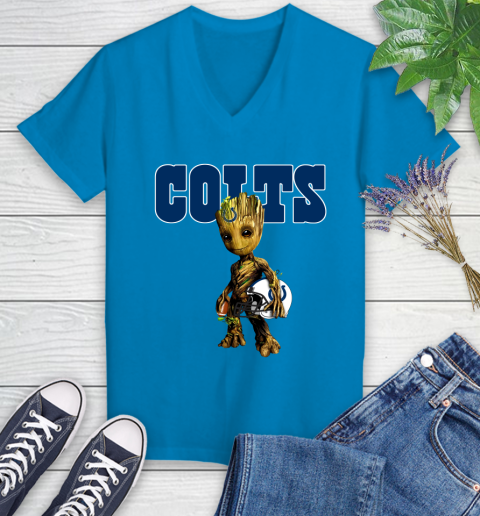 Indianapolis Colts NFL Football Groot Marvel Guardians Of The Galaxy Women's V-Neck T-Shirt 7