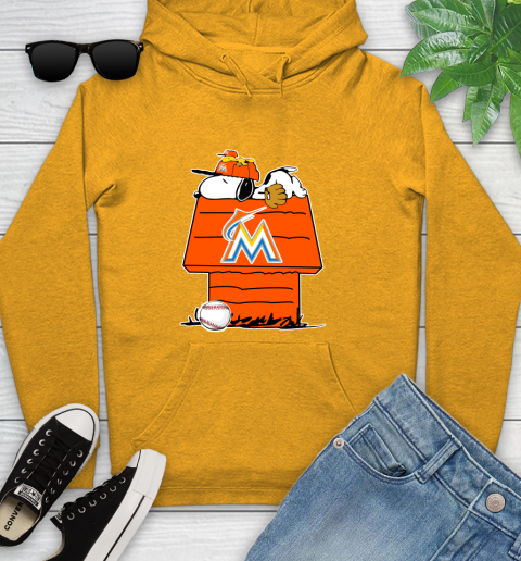 MLB Miami Marlins Snoopy Woodstock The Peanuts Movie Baseball T Shirt Youth Hoodie 3