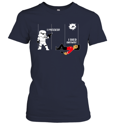 rk86 star wars star trek a stormtrooper and a redshirt in a fight shirts ladies t shirt 20 front navy