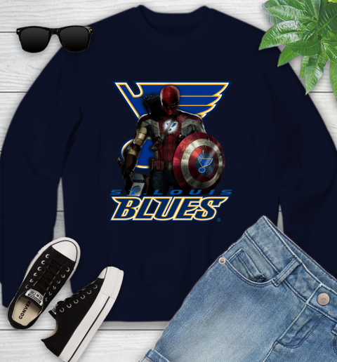 NHL Captain America Thor Spider Man Hawkeye Avengers Endgame Hockey St.Louis Blues Youth Sweatshirt 3