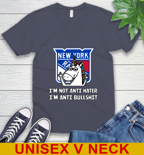 New York Rangers NHL Hockey Unicorn I'm Not Anti Hater I'm Anti Bullshit V-Neck T-Shirt 8