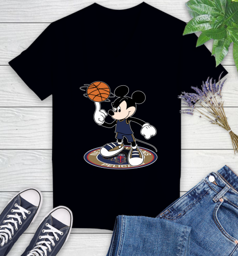 NBA Basketball New Orleans Pelicans Cheerful Mickey Disney Shirt Women's V-Neck T-Shirt