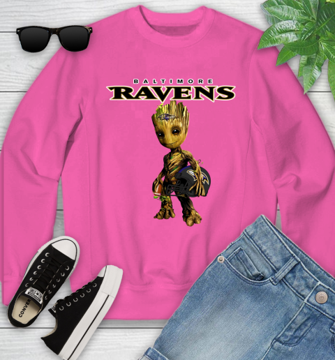 Baltimore Ravens NFL Football Groot Marvel Guardians Of The Galaxy Youth Sweatshirt 7