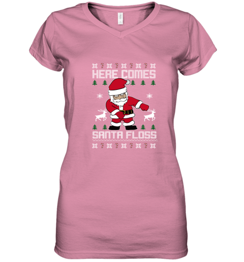 Here Comes Santa Floss Ugly Christmas Adult Crewneck Women's V-Neck T-Shirt