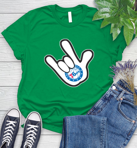 Philadelphia 76ers NBA Basketball Mickey Rock Hand Disney Women's T-Shirt 6