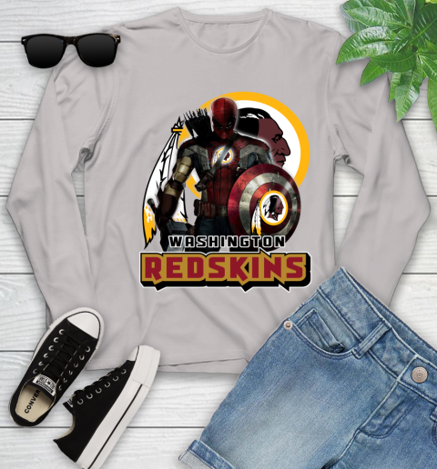 NFL Captain America Thor Spider Man Hawkeye Avengers Endgame Football Washington Redskins Youth Long Sleeve 12