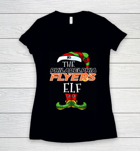 Philadelphia Flyers Christmas ELF Funny NHL Women's V-Neck T-Shirt