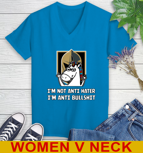 Vegas Golden Knights NHL Hockey Unicorn I'm Not Anti Hater I'm Anti Bullshit Women's V-Neck T-Shirt 8