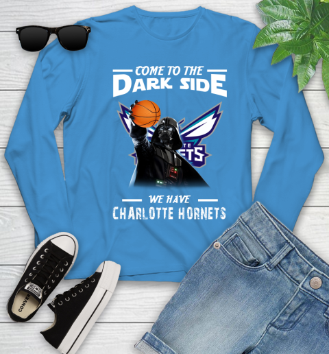 NBA Come To The Dark Side We Have Charlotte Hornets Star Wars Darth Vader Basketball Youth Long Sleeve 8