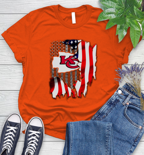 Kansas City Chiefs NFL Football American Flag Women's T-Shirt 3
