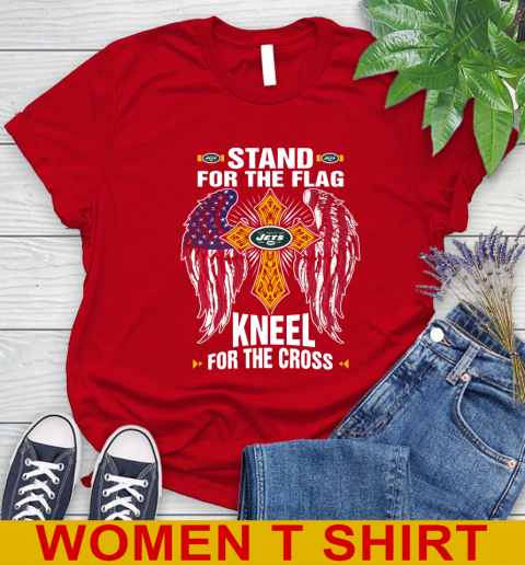 NFL Football New York Jets Stand For Flag Kneel For The Cross Shirt Women's T-Shirt 11