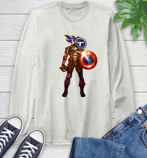 NFL Captain America Marvel Avengers Endgame Football Sports Tennessee Titans Long Sleeve T-Shirt 12