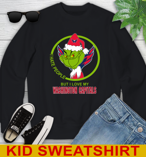 Washington Capitals NHL Christmas Grinch I Hate People But I Love My Favorite Hockey Team Youth Sweatshirt 2