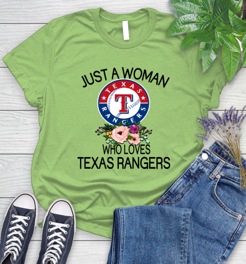 MLB Just A Woman Who Loves Texas Rangers Baseball Sports Women's T-Shirt 7