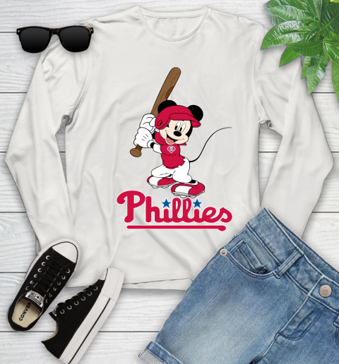 MLB Baseball Philadelphia Phillies Cheerful Mickey Mouse Shirt Youth Long Sleeve 12
