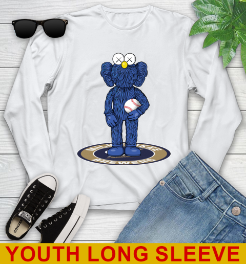 MLB Baseball Milwaukee Brewers Kaws Bff Blue Figure Shirt Youth Long Sleeve