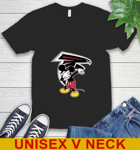 Atlanta Falcons NFL Football Dabbing Mickey Disney Sports V-Neck T-Shirt 2