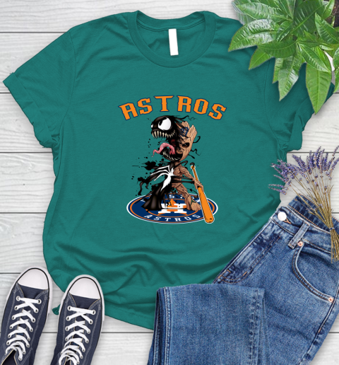 MLB Houston Astros Baseball Venom Groot Guardians Of The Galaxy Women's T-Shirt 12