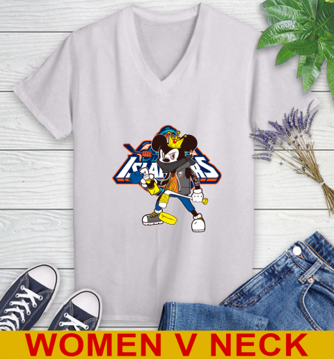 New York Islanders NHL Hockey Mickey Peace Sign Sports Women's V-Neck T-Shirt