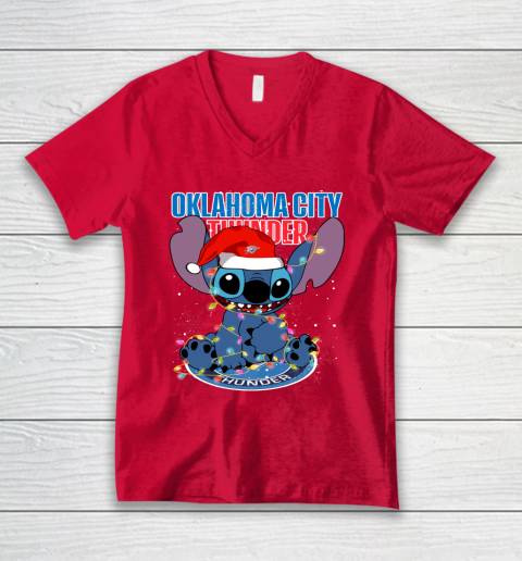 Oklahoma City Thunder NBA noel stitch Basketball Christmas V-Neck T-Shirt 3