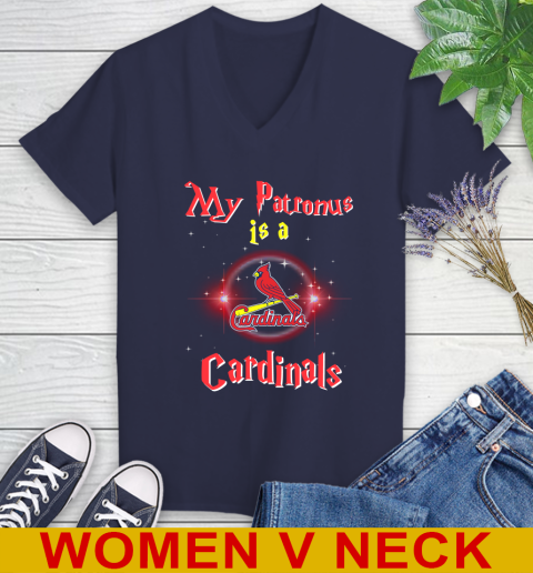 MLB Baseball Harry Potter My Patronus Is A St.Louis Cardinals Women's V-Neck T-Shirt 12