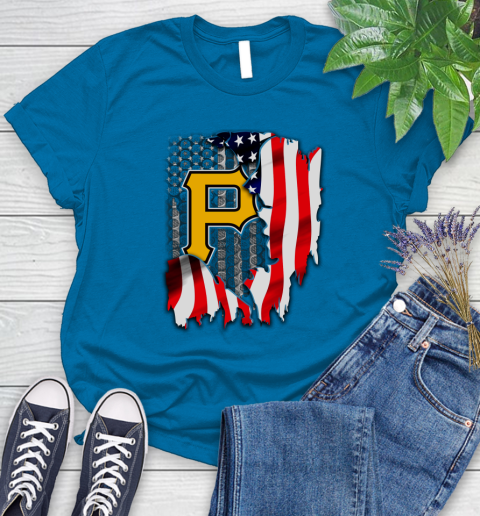 Pittsburgh Pirates MLB Baseball American Flag Women's T-Shirt 10