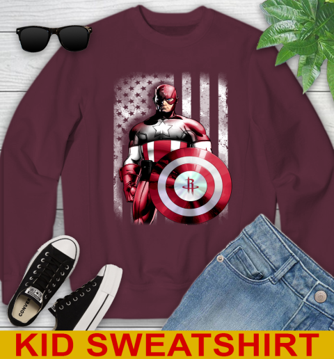 Houston Rockets NBA Basketball Captain America Marvel Avengers American Flag Shirt Youth Sweatshirt 4