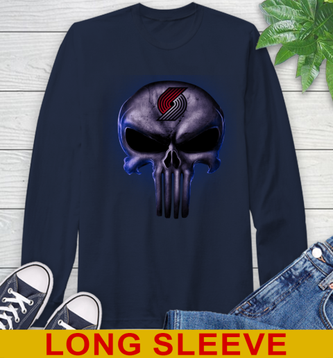 Portland Trail Blazers NBA Basketball Punisher Skull Sports Long Sleeve T-Shirt 3