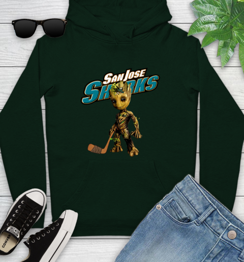San Jose Sharks NHL Hockey Groot Marvel Guardians Of The Galaxy Youth Hoodie 13
