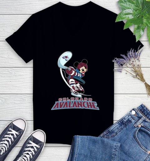 NHL Hockey Colorado Avalanche Cheerful Mickey Mouse Shirt Women's V-Neck T-Shirt