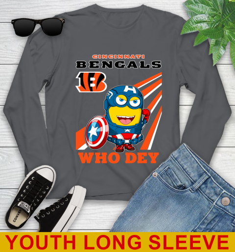 NFL Football Cincinnati Bengals Captain America Marvel Avengers Minion Shirt Youth Long Sleeve 9