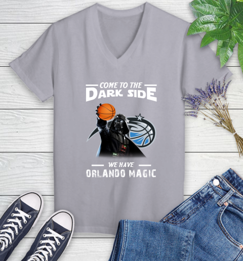 NBA Come To The Dark Side We Have Orlando Magic Star Wars Darth Vader Basketball Women's V-Neck T-Shirt 4