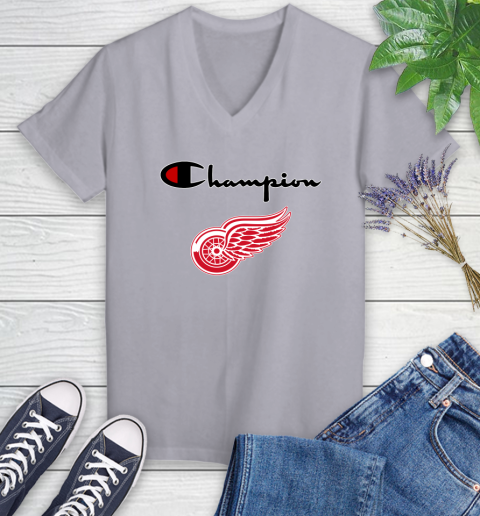 NHL Hockey Detroit Red Wings Champion Shirt Women's V-Neck T-Shirt 2