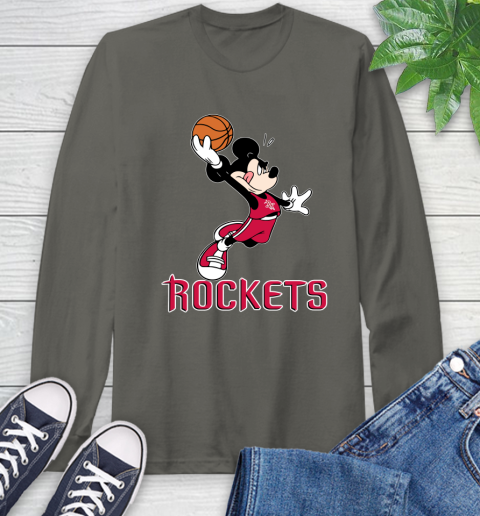 NBA Basketball Houston Rockets Cheerful Mickey Mouse Shirt Long Sleeve T-Shirt 9