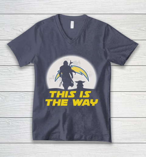 Los Angeles Chargers NFL Football Star Wars Yoda And Mandalorian This Is The Way V-Neck T-Shirt 7