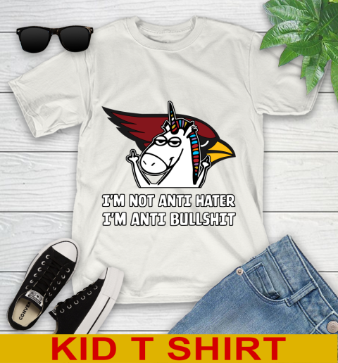 Arizona Cardinals NFL Football Unicorn I'm Not Anti Hater I'm Anti Bullshit Youth T-Shirt